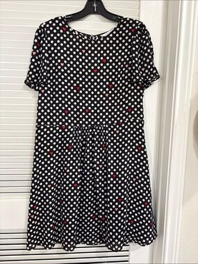 POPSUGAR Black Polka Dot Dress with Red and Pink Heart Accents